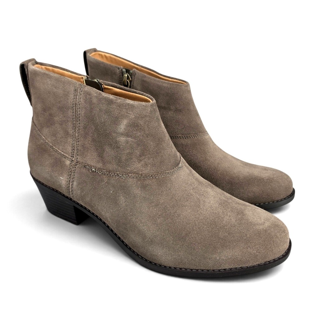 Vionic Joy Zadie Womens 9.5 Greige Suede Ankle Boots Side Zip Comfort New